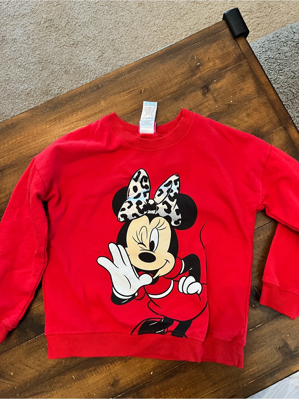 Disney Red Minnie Mouse Crewneck Sweatshirt with Leopard Bow